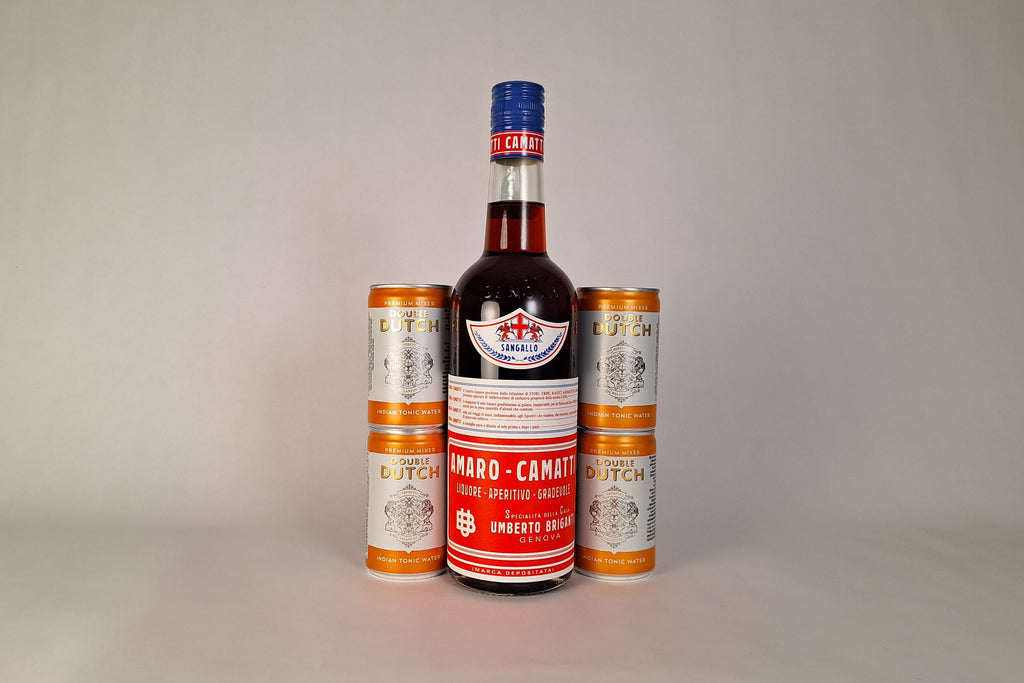 Amaro Camatti kit regalo grande con toniche artigianali e bicchiere da cocktail