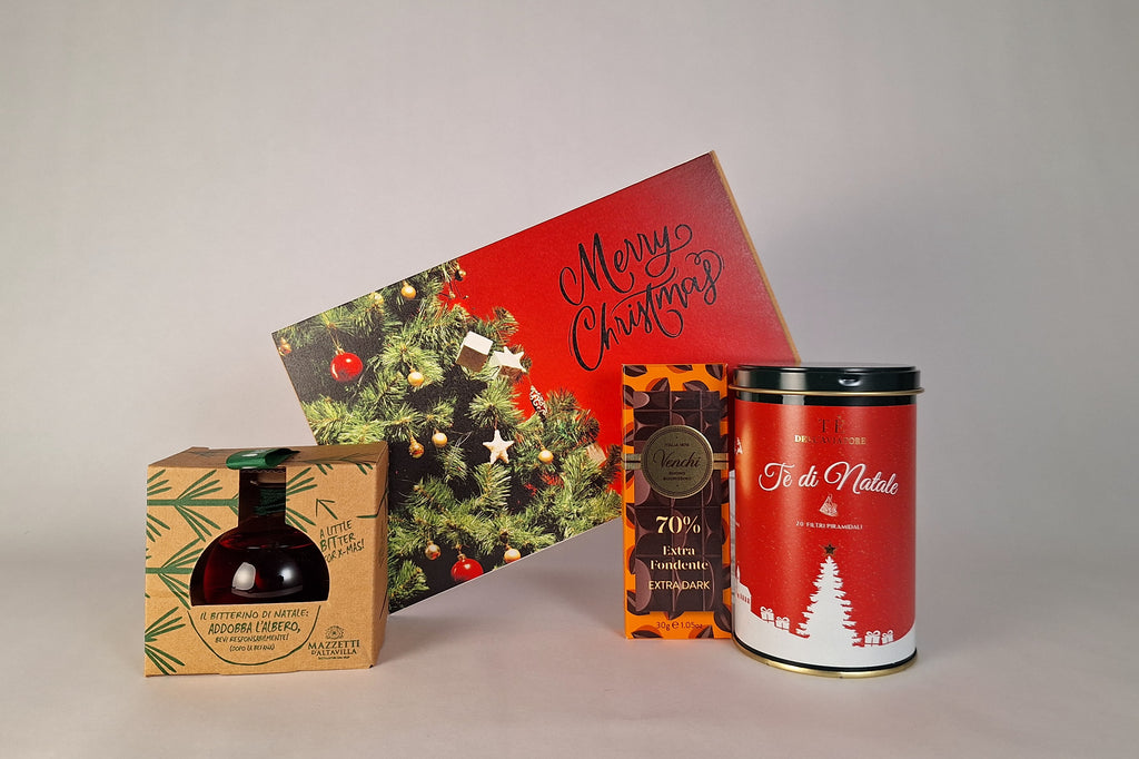 Contenuto Box Albero di Natale media con tè di Natale, cioccolato e bitter