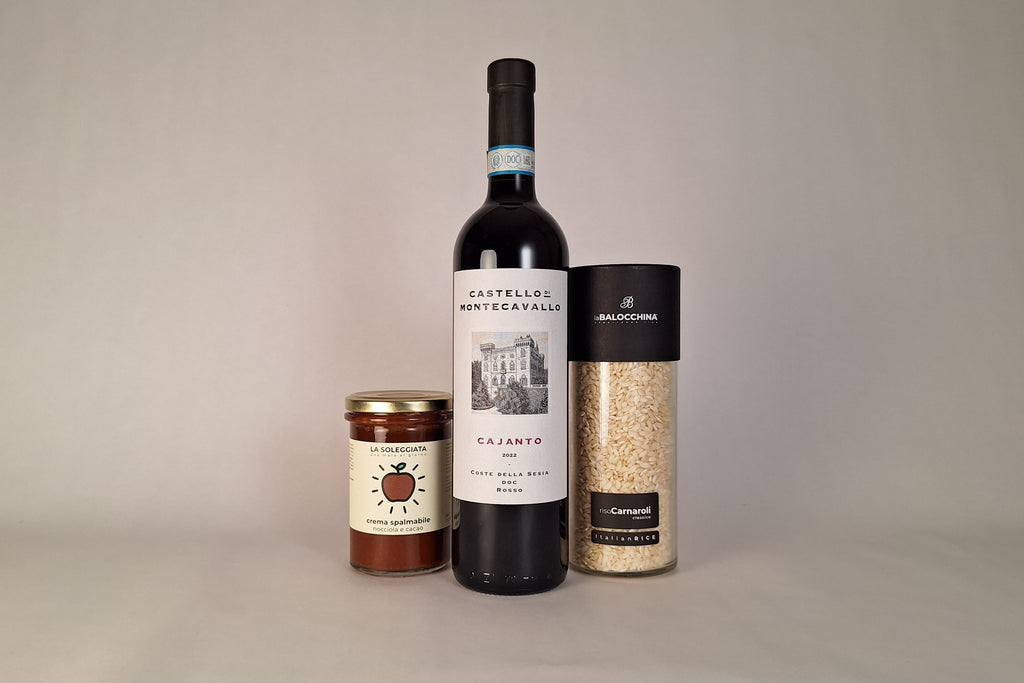 Box degustazione natalizia con Coste della Sesia, riso Carnaroli e crema spalmabile alle nocciole