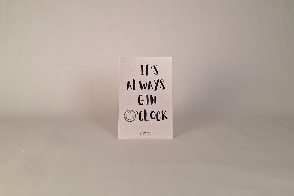 Cartolina It’s Always Gin O’Clock, biglietto a tema gin tonic di Bevande Miscelate