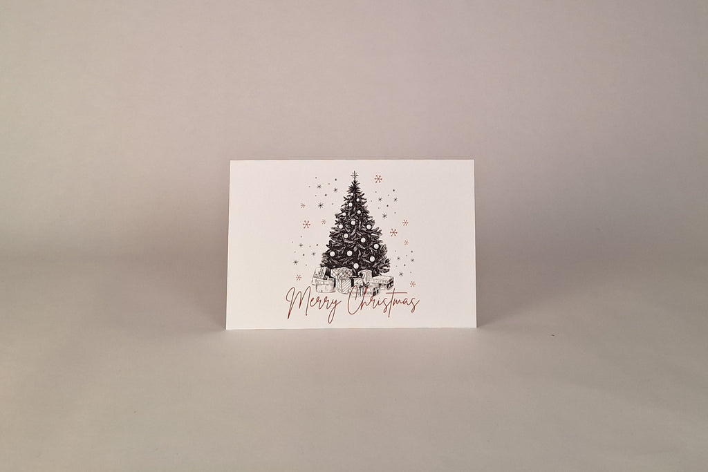 Cartolina di Natale classica Bevande Miscelate con albero e scritta Merry Christmas