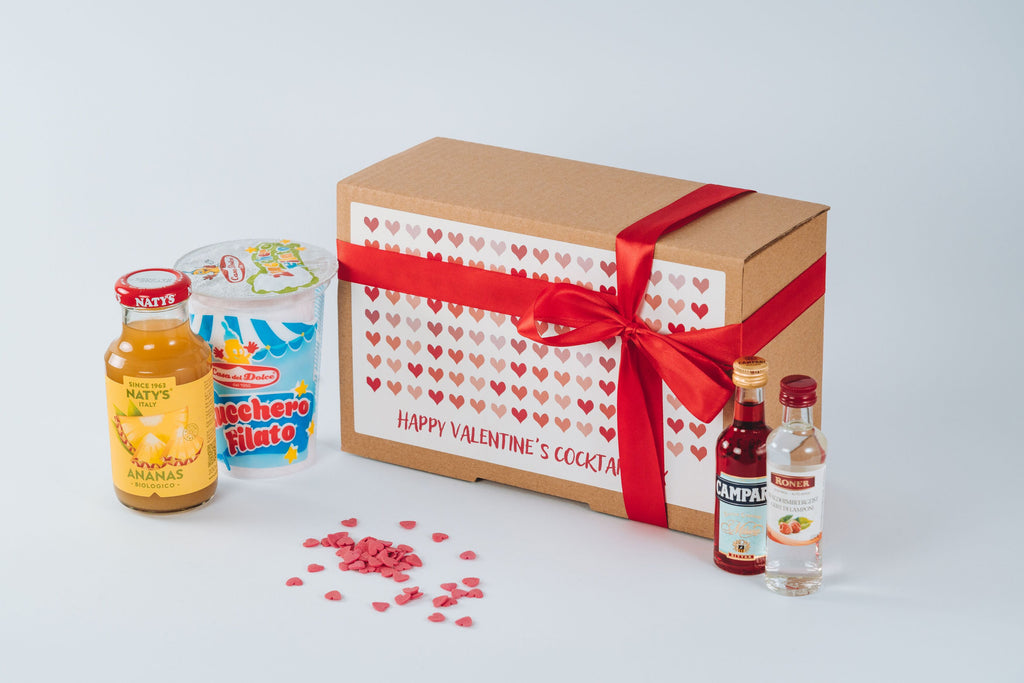 Contenuto della Happy Valentine’s Cocktail Box – ingredienti per preparare cocktail romantico