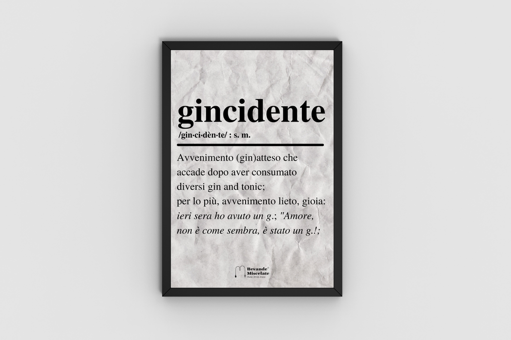 Poster ironico Gin Tonic Gincidente 30x40 firmato Bevande Miscelate