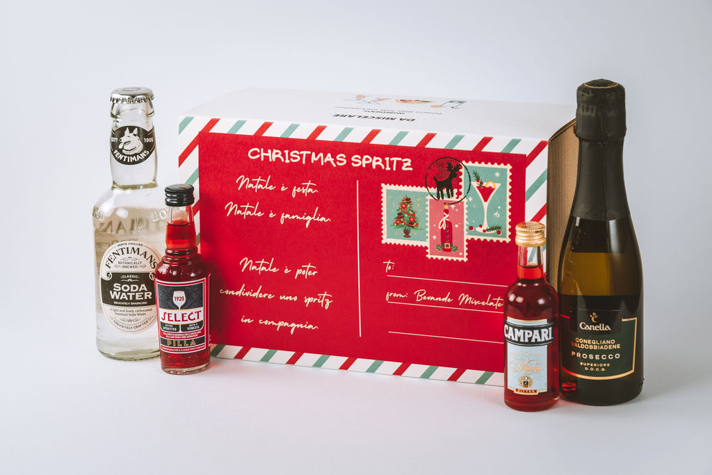 Kit Spritz delle Feste natalizio con prosecco, Campari, Select e snack pugliesi